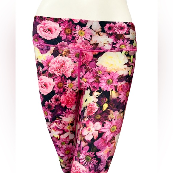 Terez New York XS Floral Print Leggings Pink Stretch Yoga Pants Activewear - Picture 3 of 12